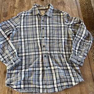 LL Bean Plaid Flannel Shirt Men’s Medium Traditional Fit Grey Black Yellow